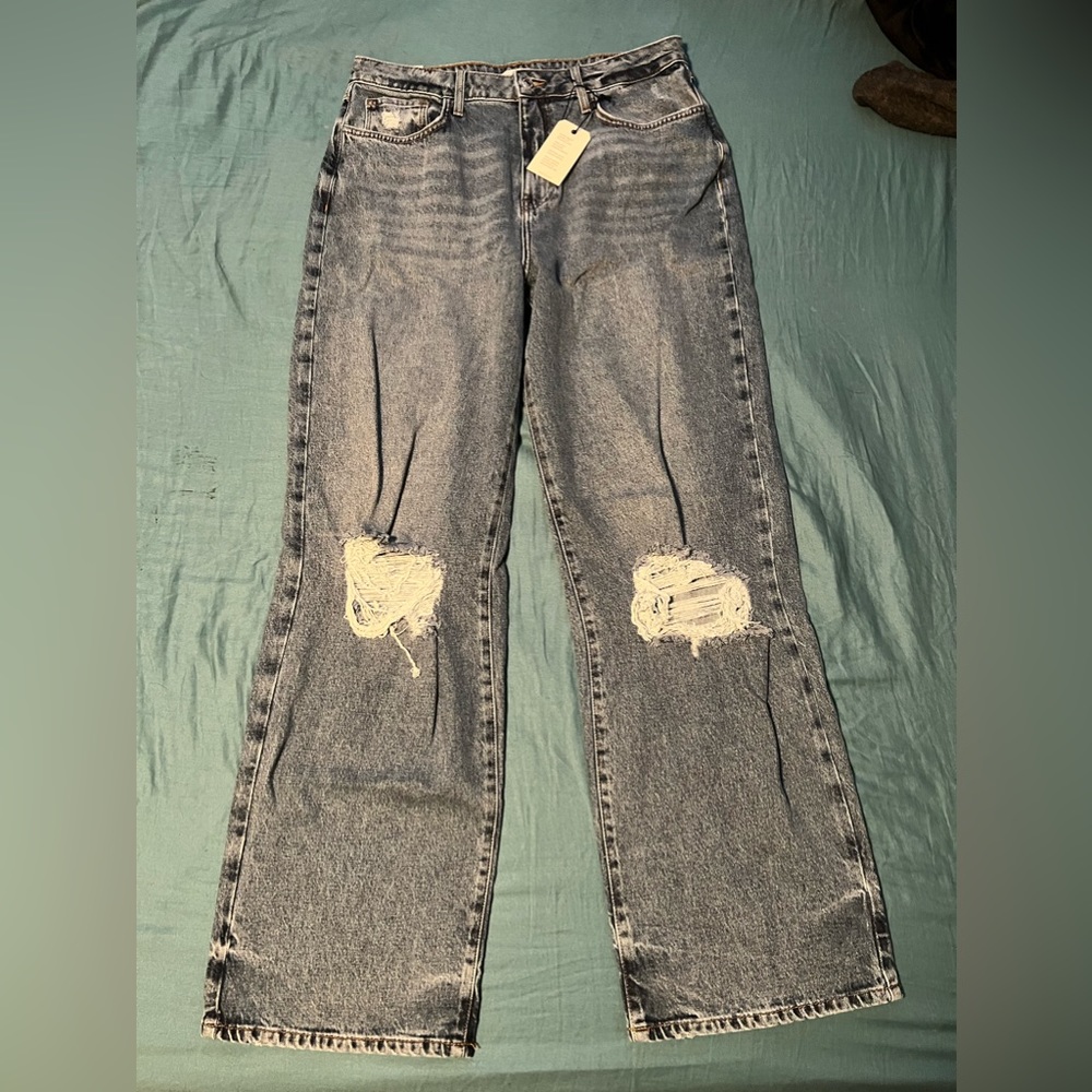 Forever 21 Distressed Wide Leg Jeans